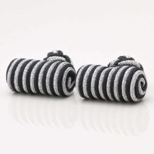 Black Silver Striped Barrel Knot Cufflinks 1 of 1