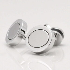 Circular Cufflinks with a Brushed Oval Centre 1 of 1 1