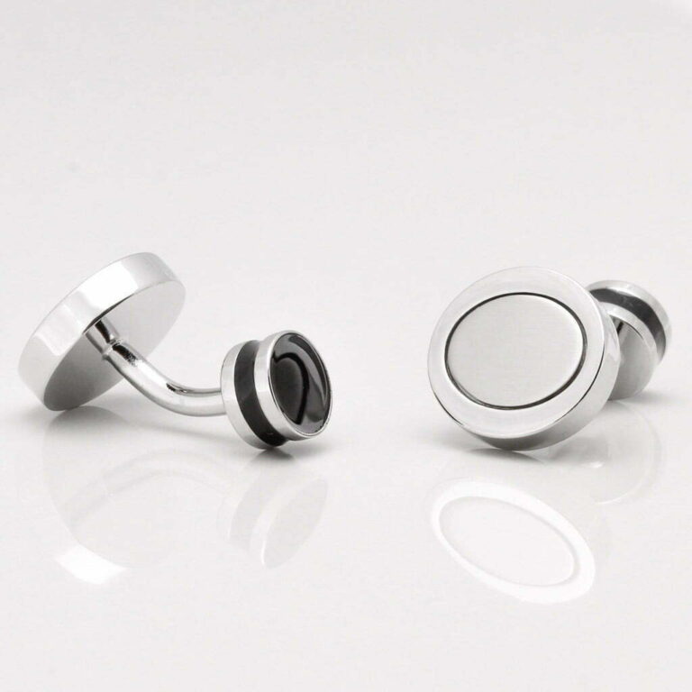 Circular Cufflinks with a Brushed Oval Centre Gallery 1 of 1 1