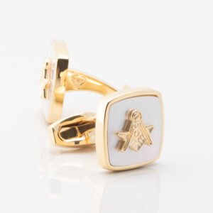 Gold Plated Mother of Pearl Embossed Masonic Symbol Cufflinks