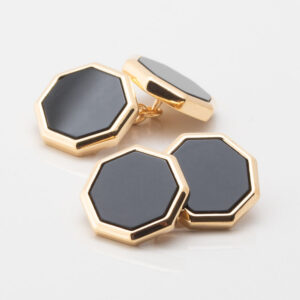 Gold Plated Onyx Octagon Cufflinks, Double Sided