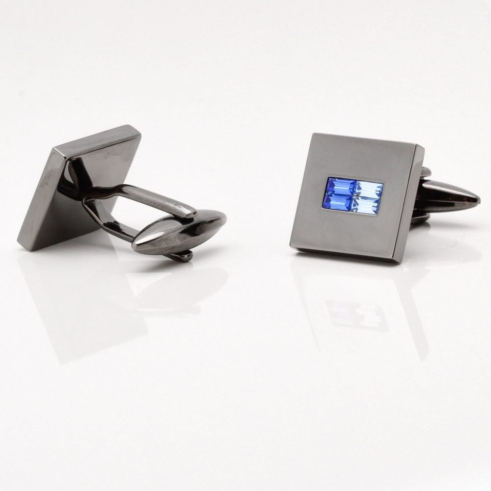 Gunmetal Square Two Tone Sapphire Crystal Cufflinks Gallery 1 of 1 1