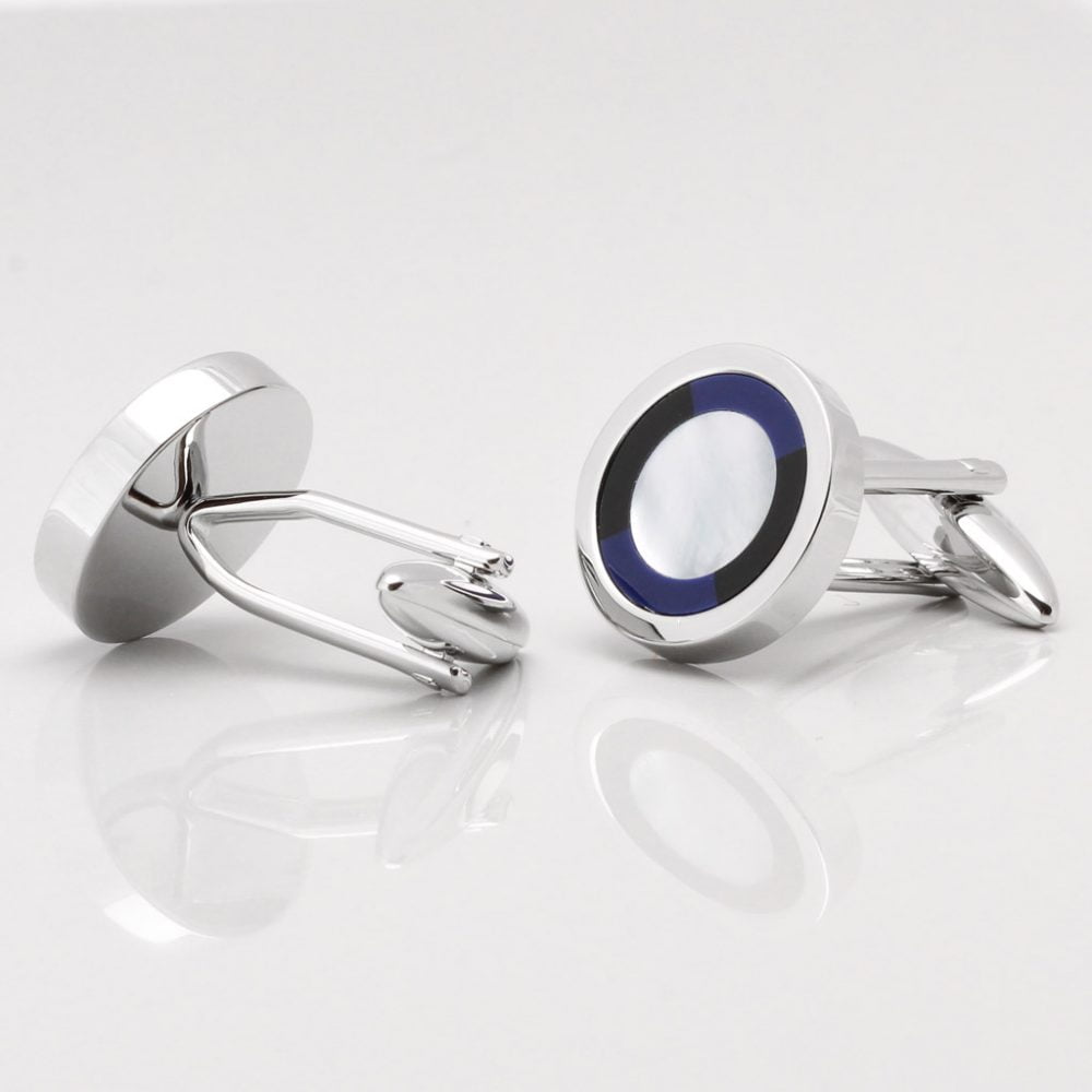 Mother of Pearl Cufflinks with a Lapis Onyx Border Gallery 1 of 1 1