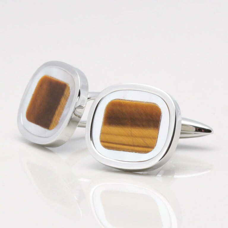 Mother of Pearl Tiger Eye Stone Cufflinks 1 of 1 2
