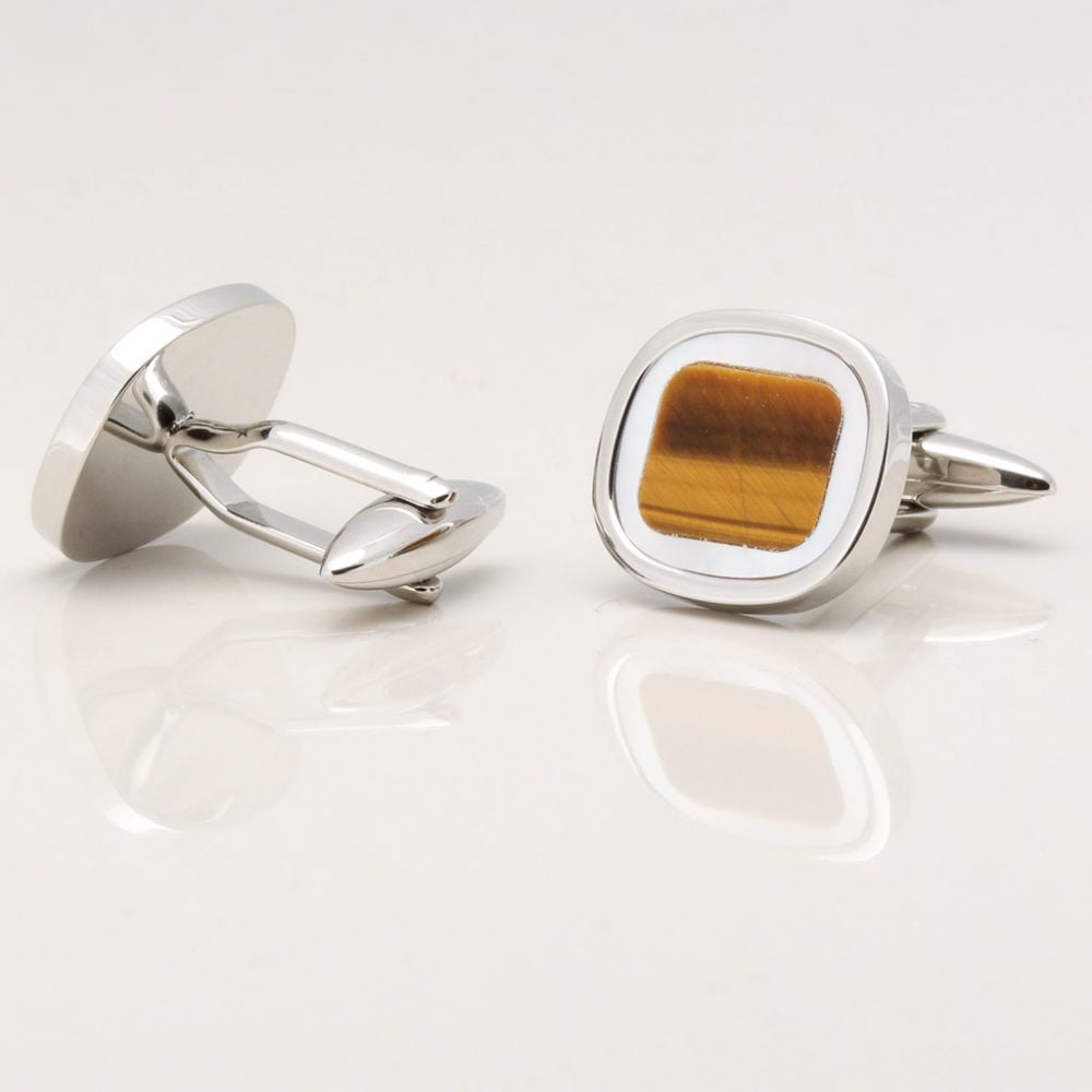 Mother of Pearl Tiger Eye Stone Cufflinks Gallery 1 of 1 1