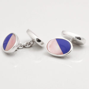 STERLING SILVER LAPIS PINK SHELL CUFFLINKS 1 of 1 2