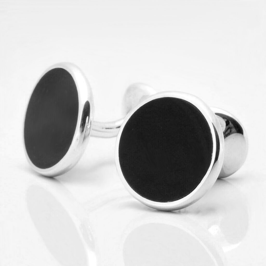 Sterling Silver Circular Onyx Cufflinks 1 of 1