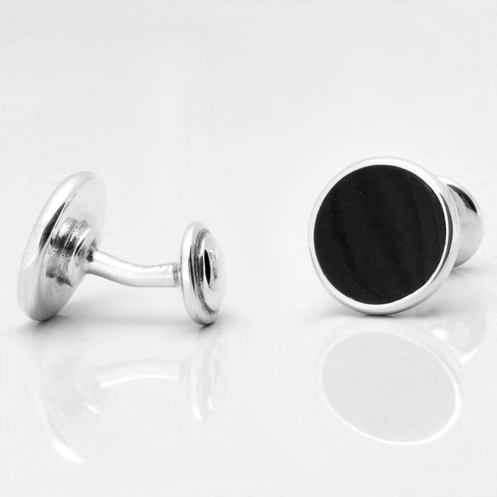 Sterling Silver Circular Onyx Cufflinks Gallery 1 of 1