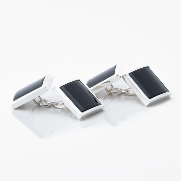 Sterling Silver Onyx Stone Double Sided Cufflinks