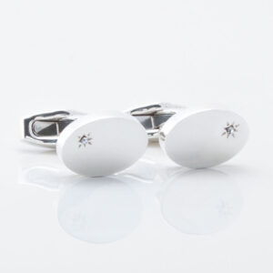 Sterling Silver Oval With Offset Diamond Engraved Cufflinks Gallery