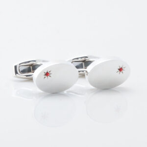 Sterling Silver Oval With Offset Ruby Engraved Cufflinks