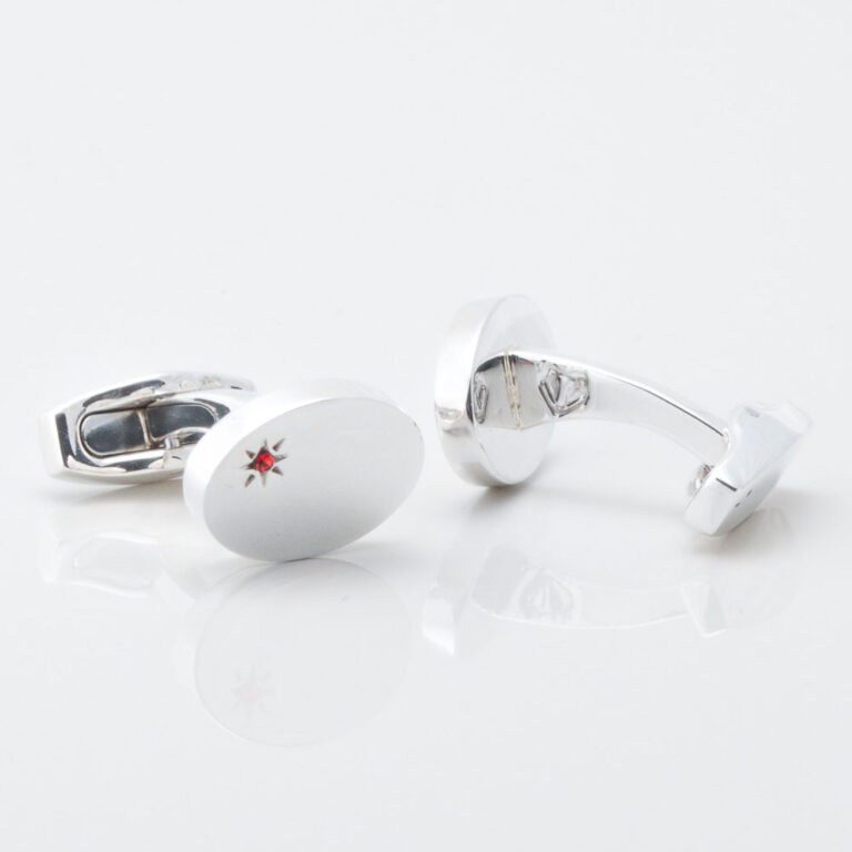 Sterling Silver Oval With Offset Ruby Engraved Cufflinks Gallery 2