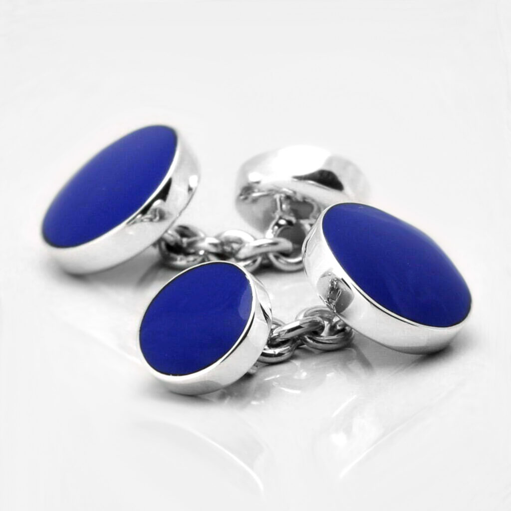 Sterling Silver Round Lapis Cufflinks 1 of 1 1