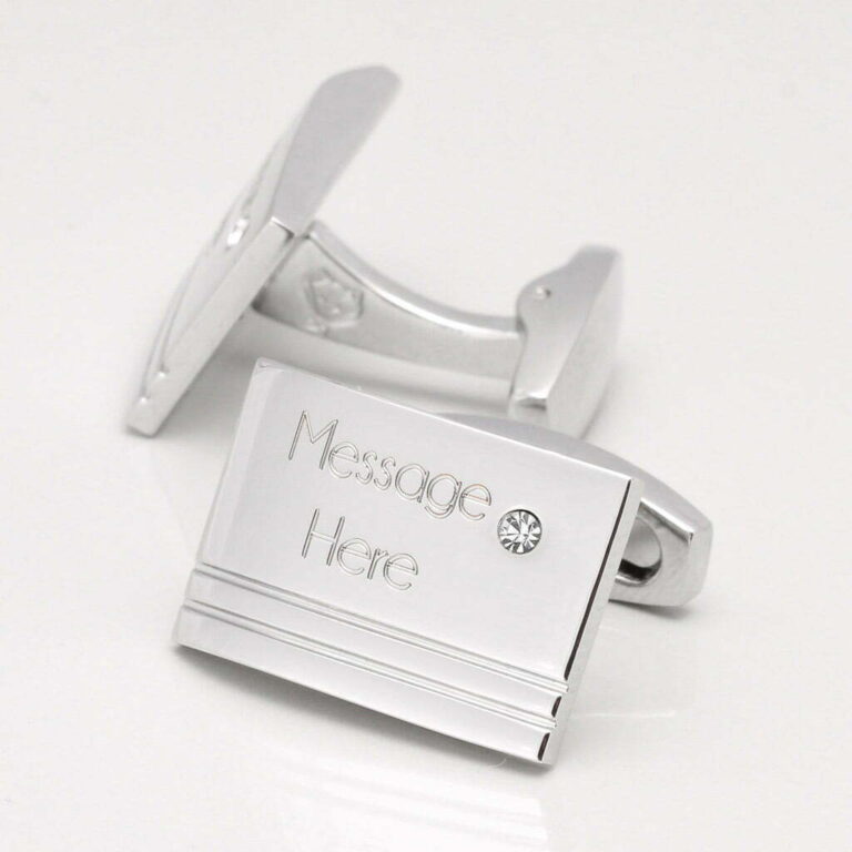 Engraved Rectangular Clear Crystal Personalised Cufflinks 1 of 1 1