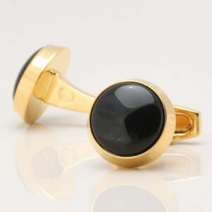 Gold Circle Cufflinks with Onyx Centre 1 of 1