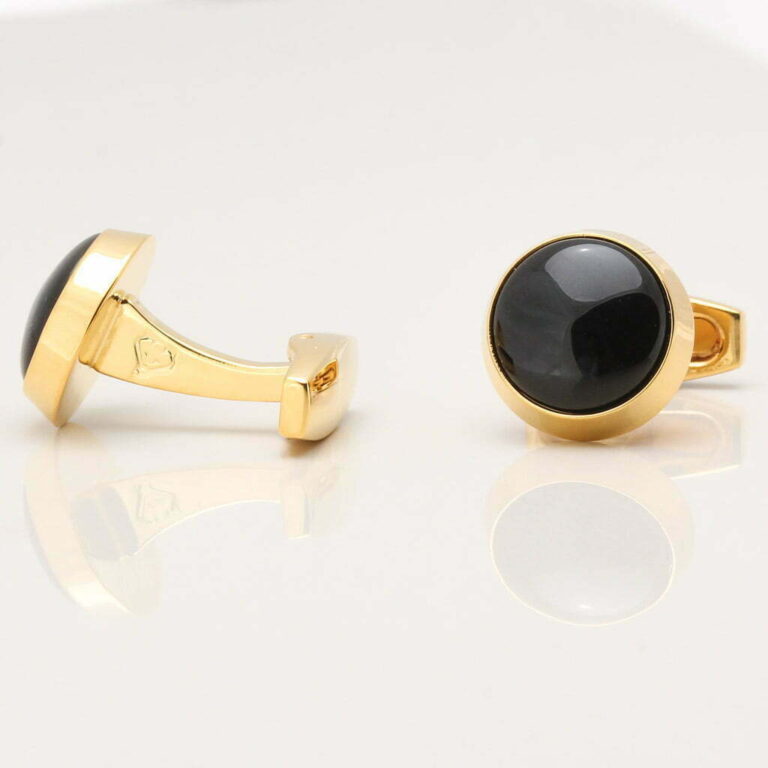Gold Circle Cufflinks with Onyx Centre Gallery 1 of 1