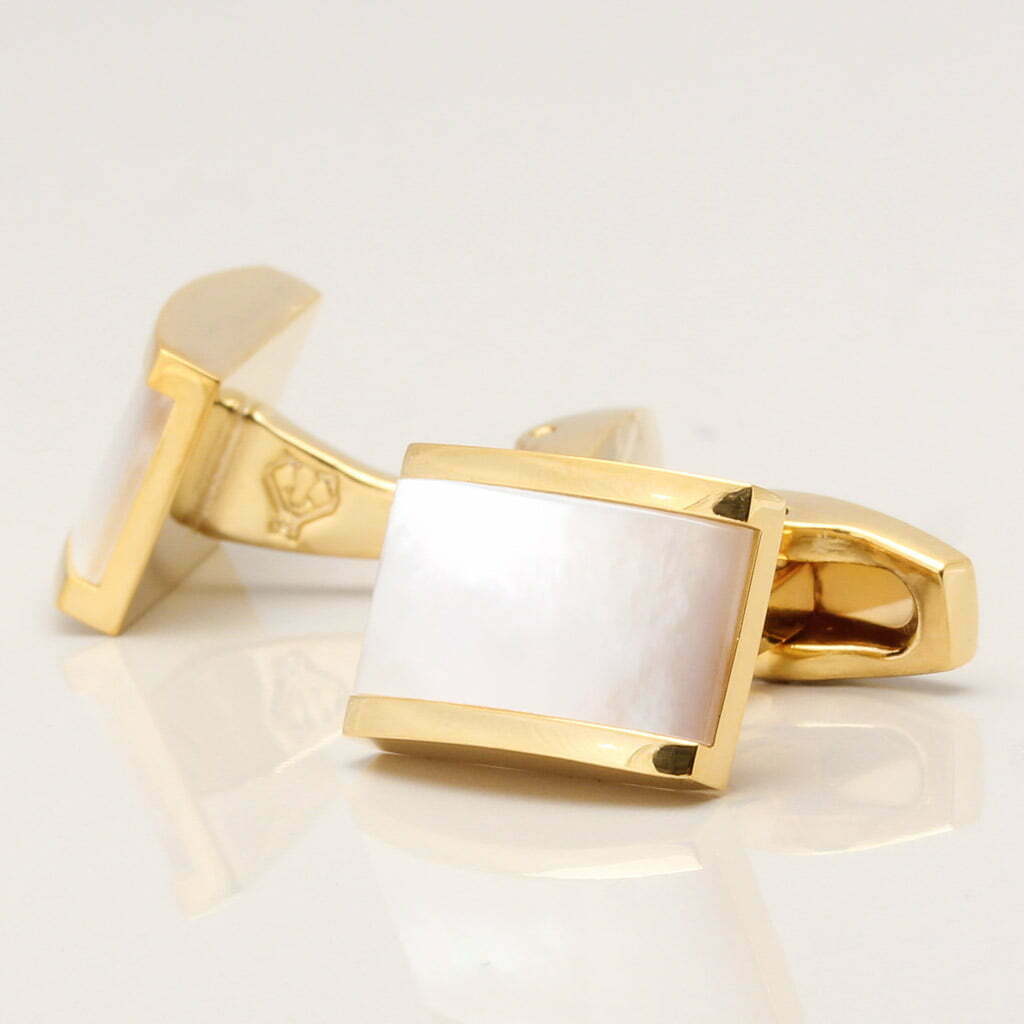 Gold Plated Pearl Cufflinks by Badger & Brown. The Cufflink Specialists