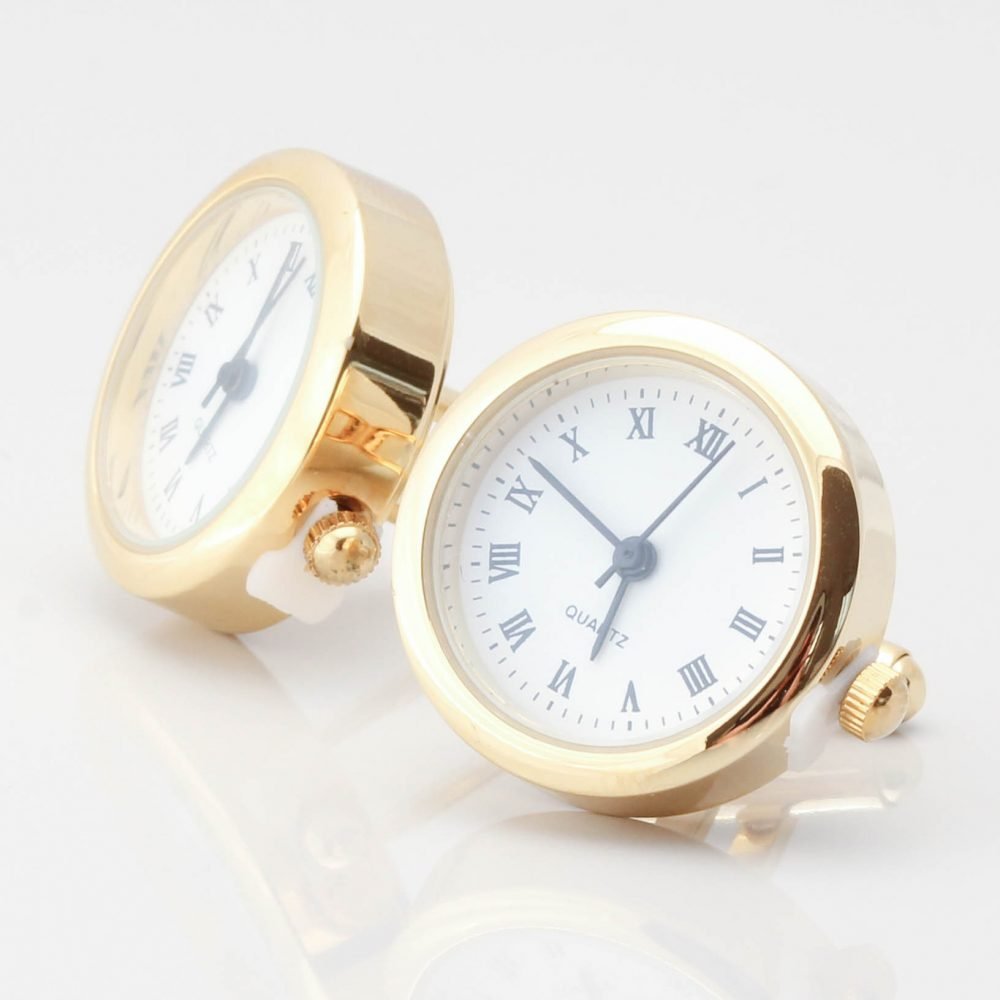 Gold real working clock cufflinks by Badger & Brown. Cufflink