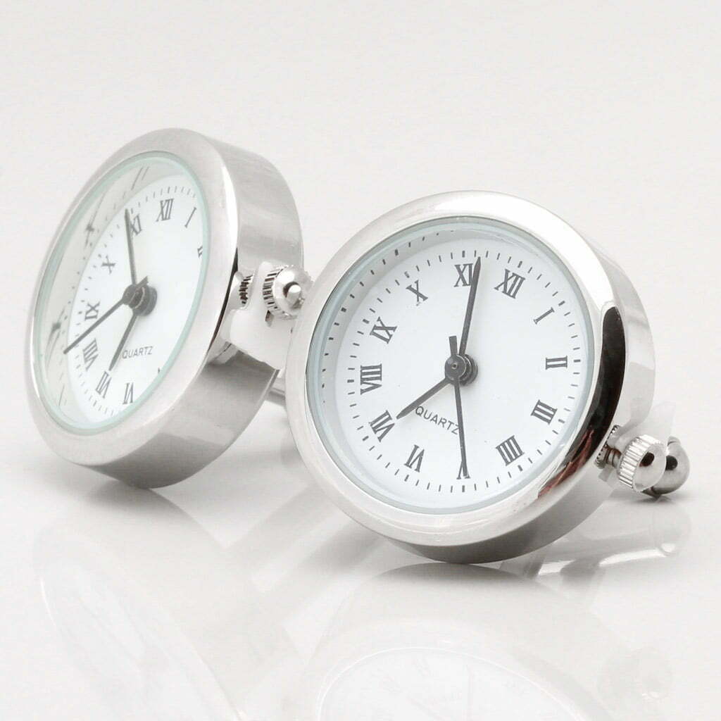 Silver Real Working Clock Cufflinks by Badger & Brown. Free Delivery
