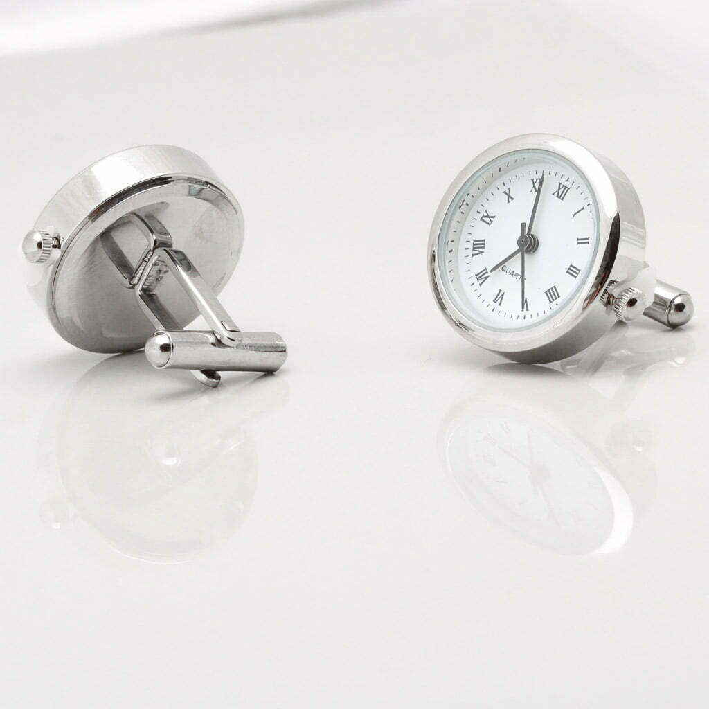 Silver Real Working Clock Cufflinks by Badger & Brown. Free