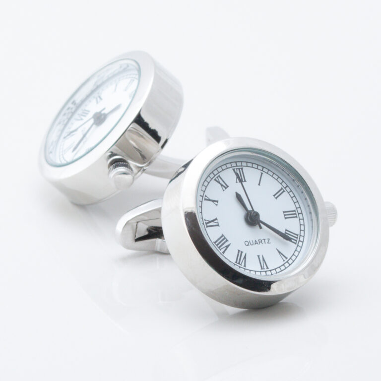 Silver real working clock cufflinks