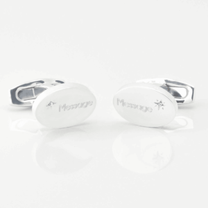 Sterling Silver Oval With Offset Diamond Cufflinks middle
