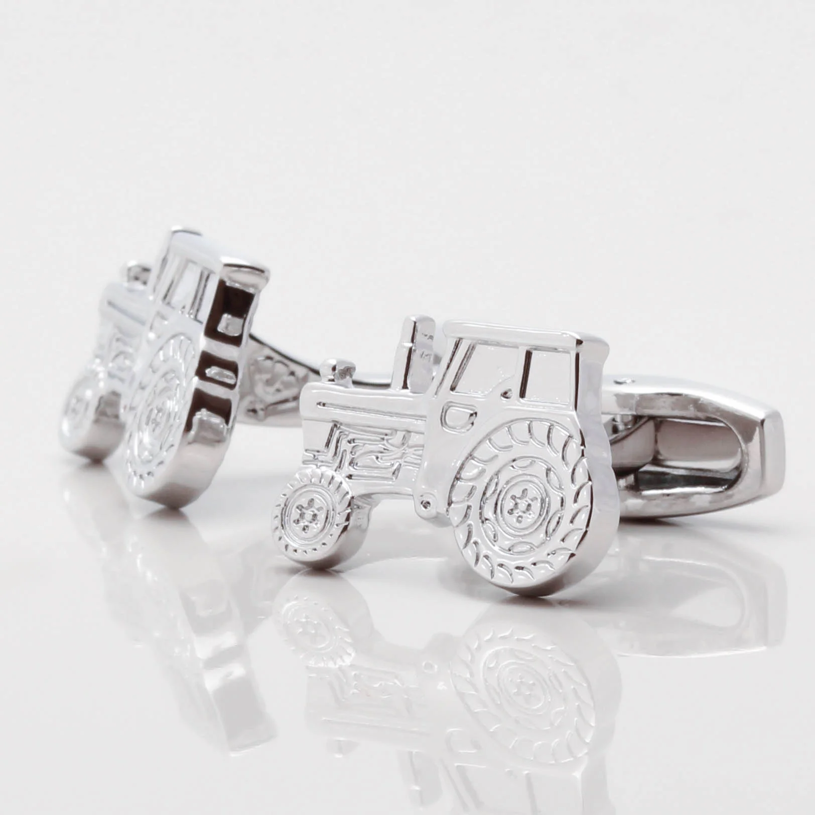 Blue Tractor Metal Cufflinks, Farm Vehicle Design, Gift Box