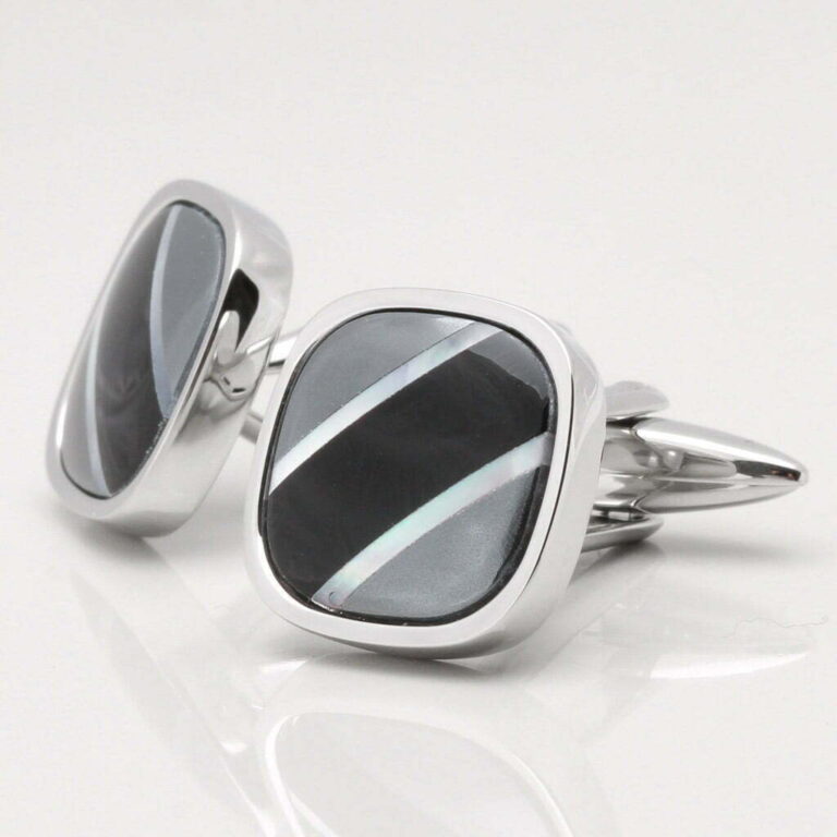 Curved Square Cufflinks with Hematite, MOP & Onyx StripesBadger and Brown Cufflink Specialists