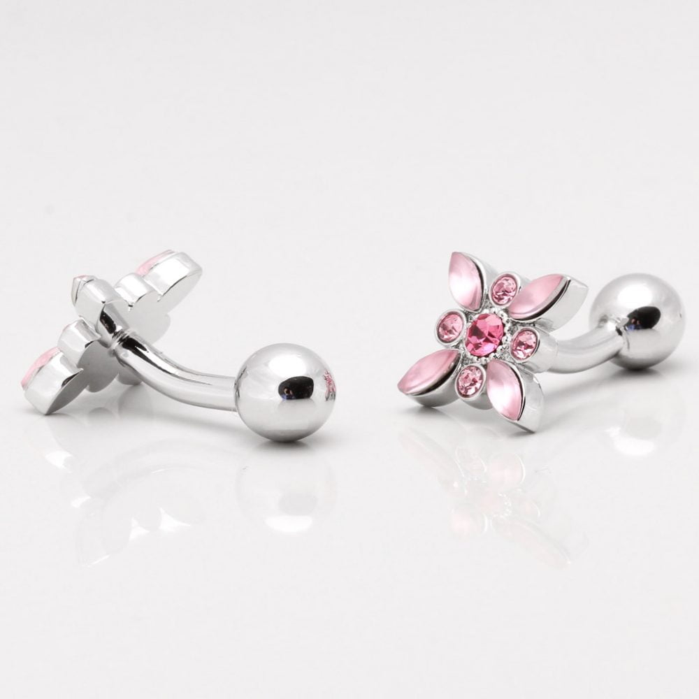 Rose Crystal Pink Acrylic Floral Cufflinks Gallery 1 of 1 1