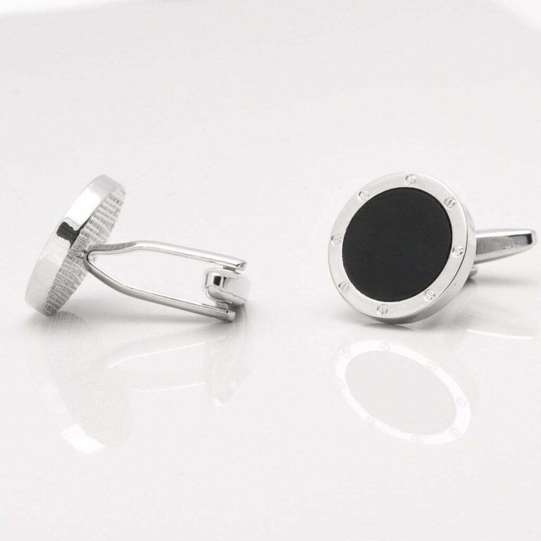 Round Onyx Port Hole Cufflinks Gallery 1 of 1 1