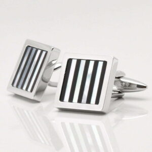 Square Mother of Pearl Onyx Stripe Cufflinks 1 of 1 1