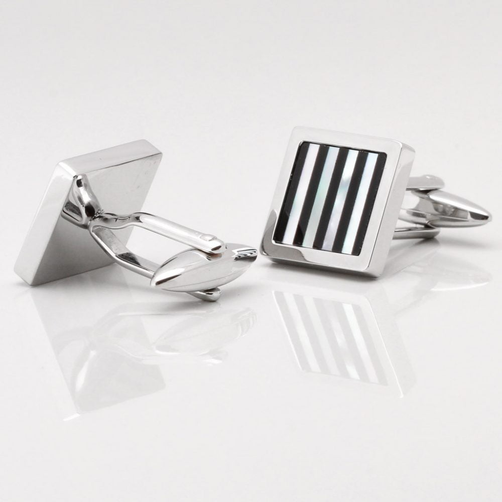 Square Mother of Pearl Onyx Stripe Cufflinks Gallery 1 of 1 1