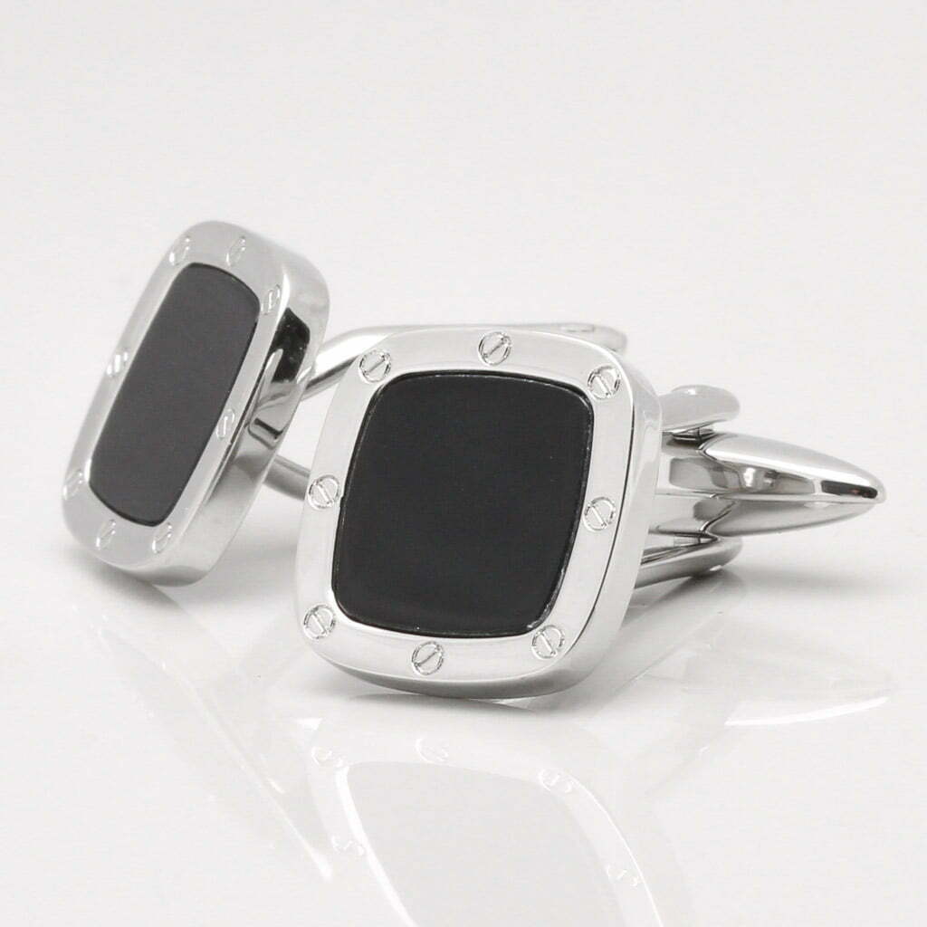 Square Onyx Port Hole Cufflinks by Badger & Brown. Cufflink Specialists