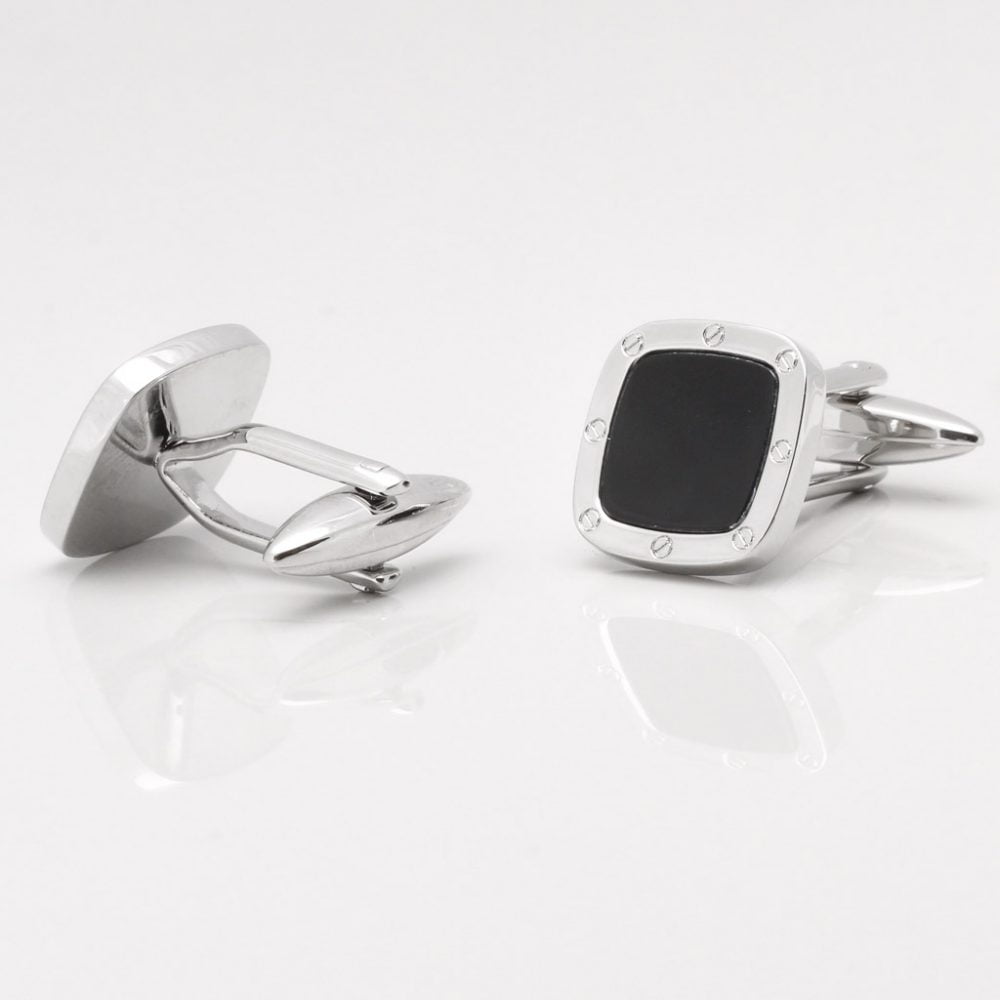 Square Onyx Port Hole Cufflinks by Badger & Brown. Cufflink Specialists