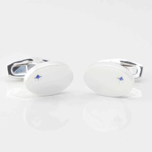 Sterling Silver Oval With Offset Sapphire Cufflinks 4096