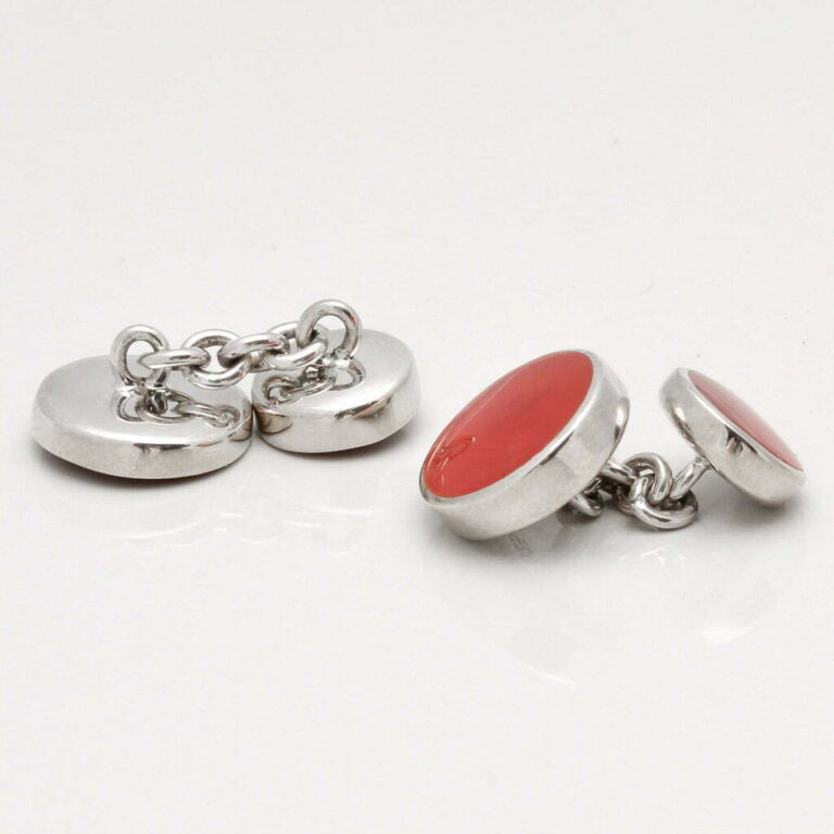 Sterling Silver Round Cornelian Cufflinks Gallery 1 of 1