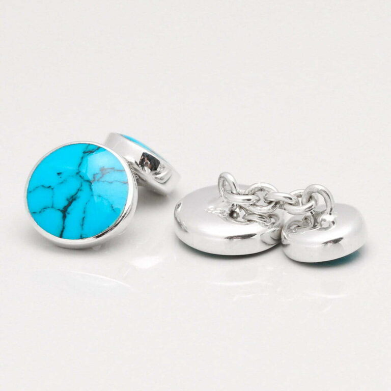 Sterling Silver Round Turquoise Cufflinks Gallery 1 of 1