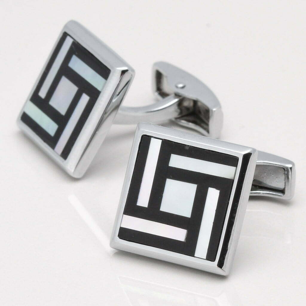 Black Enamel Mother of Pearl Cufflinks 1 of 1 Badger and Brown