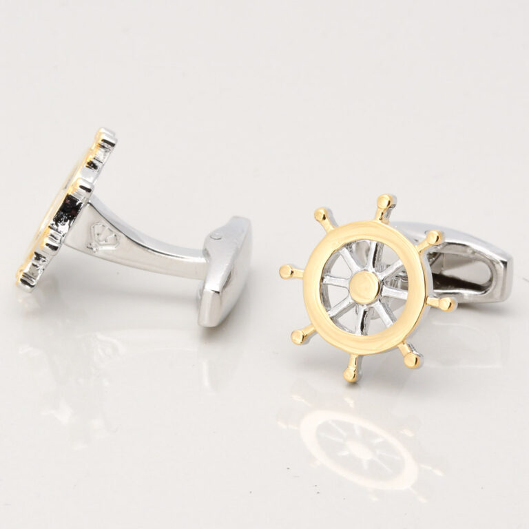 TWO TONE SHIPS WHEEL CUFFLINKS GALLERY 1 of 1