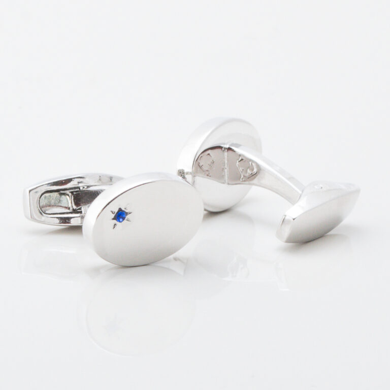 Oval Silver Sapphire Cufflinks Gallery 2