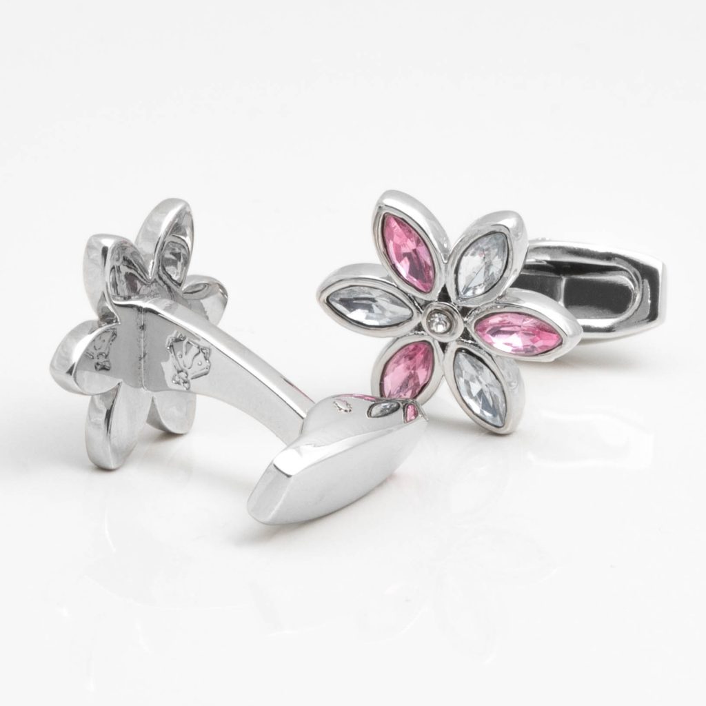 Pink-and-Clear-Crystal-Floral-Cufflinks