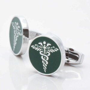 Green Enamel Cadeceus Medical Symbol Doctor Cufflinks 1 of 1