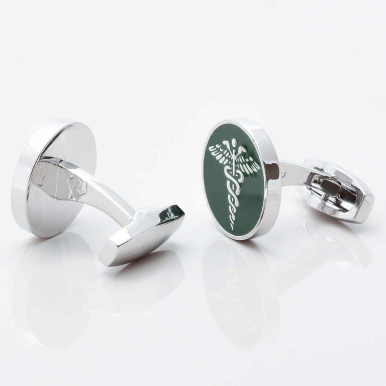 Green Enamel Cadeceus Medical Symbol Doctor Cufflinks Gallery 1 of 1