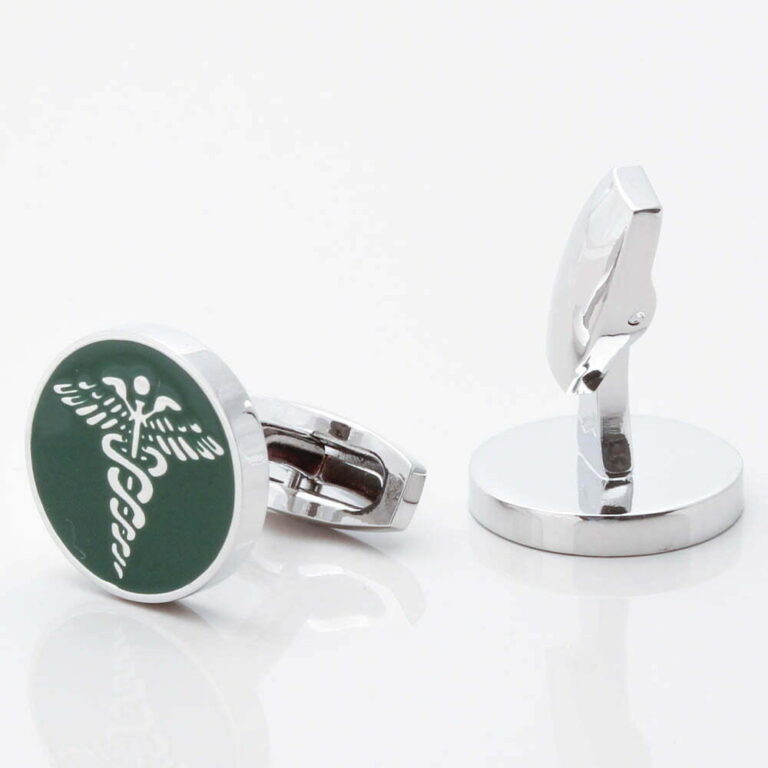 Green Enamel Cadeceus Medical Symbol Doctor Cufflinks Gallery 2 1 of 1