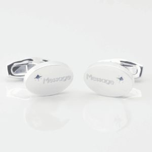 Sterling Silver Oval With Offset Sapphire Cufflinks middle