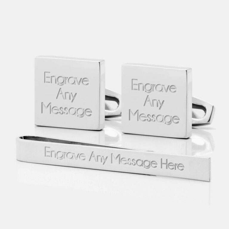 TIE BAR SETS SILVER SQUARE 2