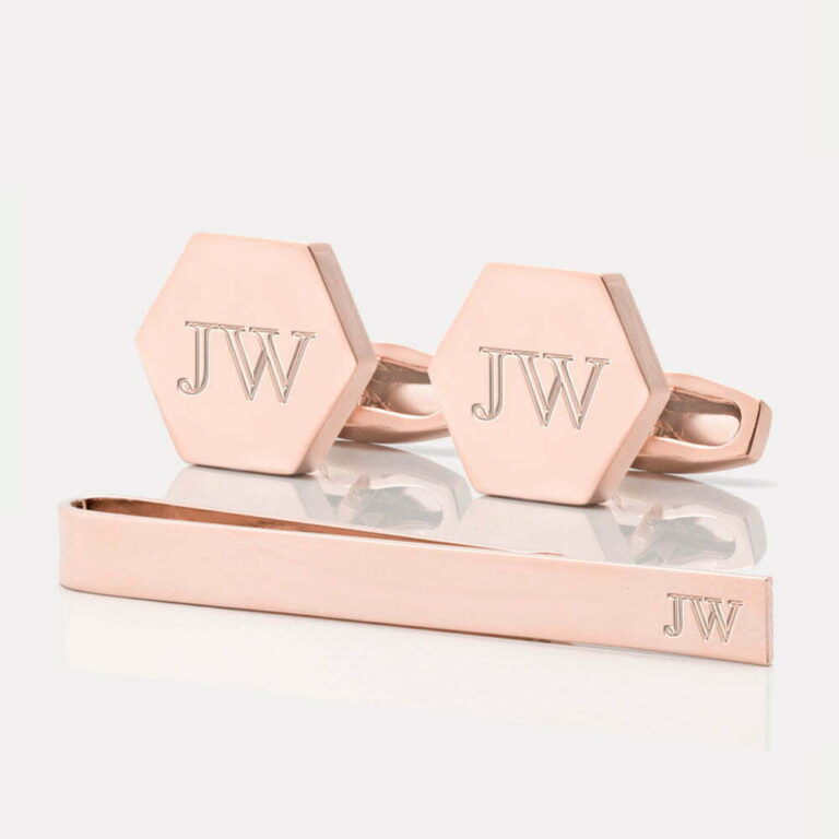 TIE BAR SETS3 rose gold hexagon initials