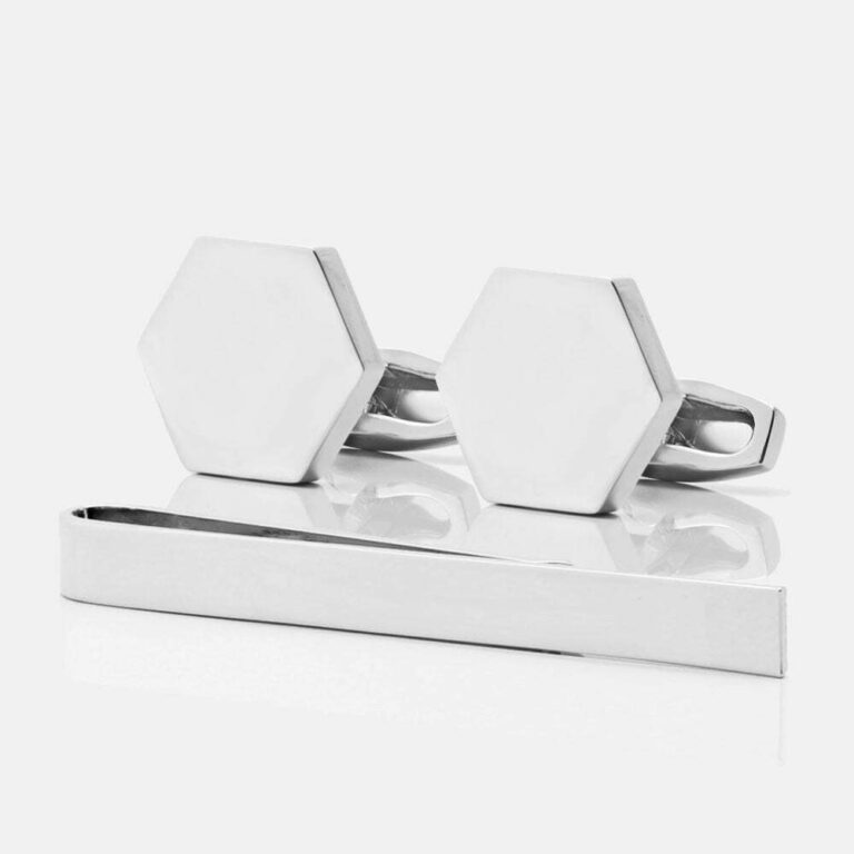 TIE BAR SETS3 silver hexagon