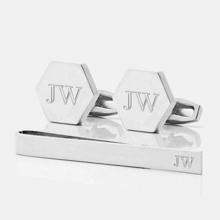 TIE BAR SETS3 silver hexagon initials