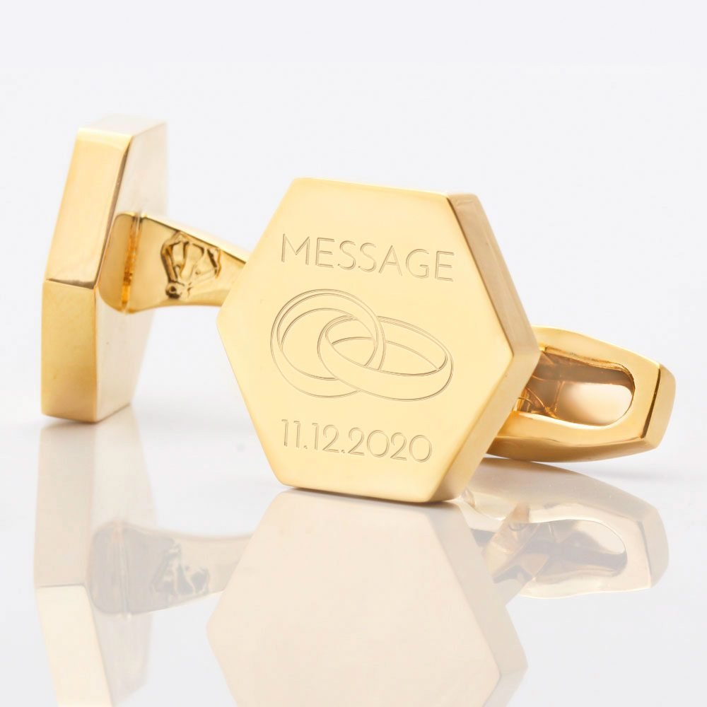 NEW WEDDING GOLD HEXAGON MESSAGE WITH RINGS